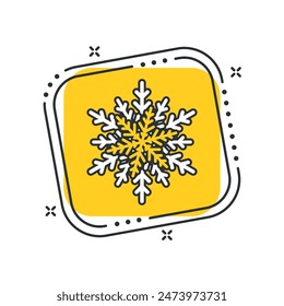 Cartoon snow flake icon vector illustration. 3d snowflake on isolated yellow square background. Christmas sign concept.