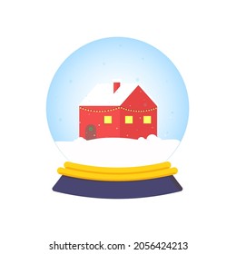 Cartoon snow globe with house