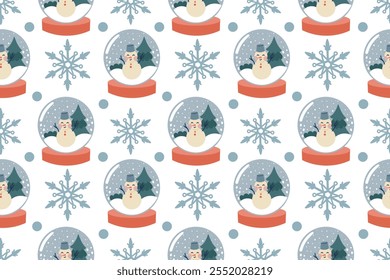 Globo de nieve de dibujos animados sin patrón. Vacaciones lindas Navidades Fondos de invierno. Vector dibujado a mano ilustración, lindos Elementos de invierno para vacaciones, año nuevo y diseño de Navidades.
