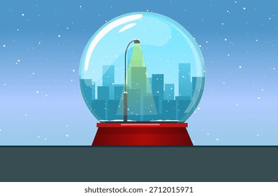 Diseño del Vector del globo de la nieve de la historieta, ciudad de la nevada en la ilustración del globo de la nieve, luz, fondo de la ciudad, interior, rojo, Diseño gráfico, Arte vectorial