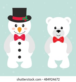 cartoon snowman and bear with tie