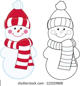 Cartoon Snowman. Coloring Book.