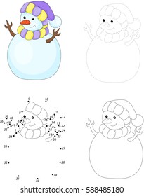 Cartoon snowman. Dot to dot educational game for kids