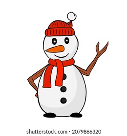 cartoon snowman hand drawn for new year card decor