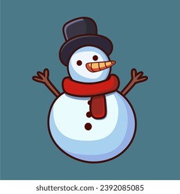 Ein Cartoon-Schneemann mit Hut und Schal