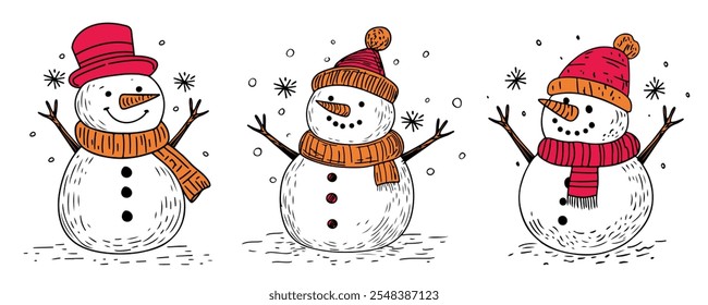 a Cartoon Snowman with a Hat and Scarf