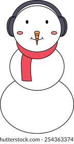 Cartoon Snowman with Headphones and ScarfAntlers