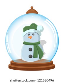Cartoon Snowman in Ice Globe