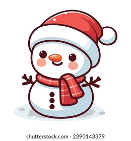Cartoon snowman isolated on white background, vector illustration