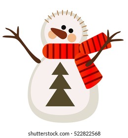 Cartoon snowman isolated on a white background. Vector illustration.
