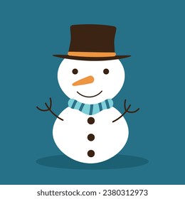 Cartoon snowman in kawaii style. Winter symbol, icon. Design element for Christmas or New Year cards.