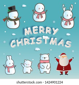 Cartoon snowman. Merry Christmas, Vector illustration