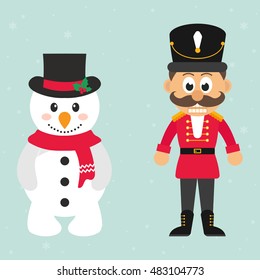 cartoon snowman and nutcracker