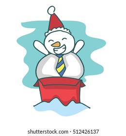 Cartoon snowman on the box