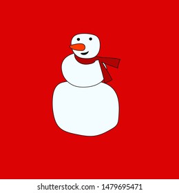 Cartoon snowman on the red background. Vector illustration 