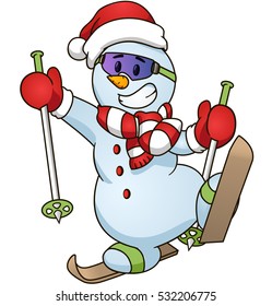 Cartoon snowman on skiing Vector clip art illustration simple gradients