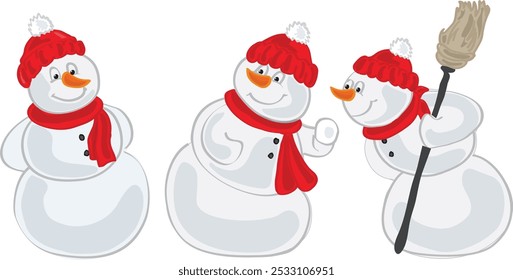 Cartoon snowman poses with broom