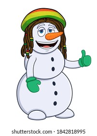 cartoon snowman rastaman shows like. isolated on white background stock illustration