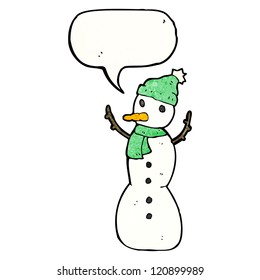 caricatura de un muñeco de nieve con burbuja de habla