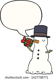 cartoon snowman with speech bubble