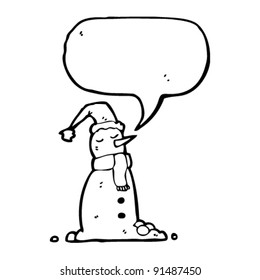 cartoon snowman with speech bubble