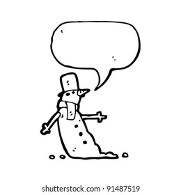 caricatura de un muñeco de nieve con burbuja de habla