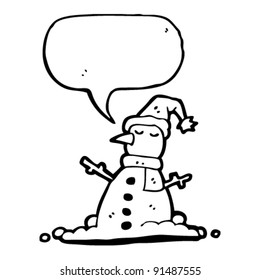cartoon snowman with speech bubble