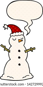 Cartoon-Schneemann mit Sprachblase im Comicstil