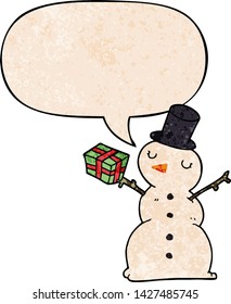 Cartoon-Schneemann mit Sprachblase im Retro-Stil