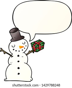 caricatura de muñeco de nieve con burbuja de habla en un estilo de gradiente suave