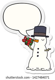 cartoon snowman with speech bubble sticker