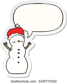 cartoon snowman with speech bubble sticker
