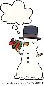 cartoon snowman with thought bubble