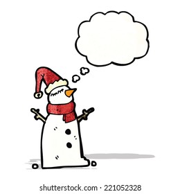 cartoon snowman with thought bubble