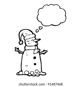 cartoon snowman with thought bubble
