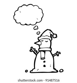cartoon snowman with thought bubble