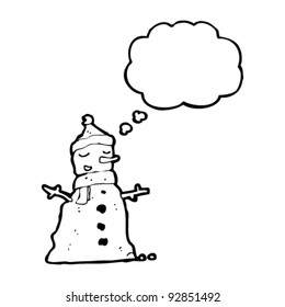 cartoon snowman with thought bubble