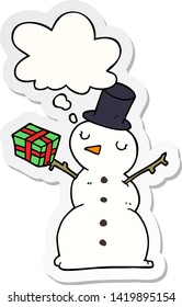 cartoon snowman with thought bubble as a printed sticker