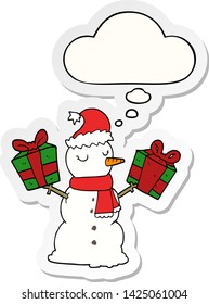 cartoon snowman with thought bubble as a printed sticker