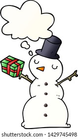 cartoon snowman with thought bubble in smooth gradient style