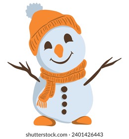 a cartoon snowman wearing a hat and scarf ,good for graphic design resources.