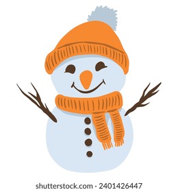 a cartoon snowman wearing a hat and scarf ,good for graphic design resources.