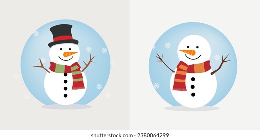 Cartoon snowman wearing scarf for Christmas and winter design concept.