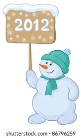 Cartoon, snowmen boy with the inscription 2012. Vector