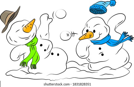 Cartoon Snowmen Wearing Hats Scarf Playing Stock Vector (Royalty Free ...