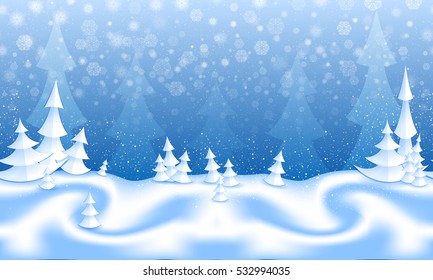 Cartoon snowy forest seamless pattern. Vector illustration.