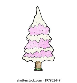 árbol rosa nevado de dibujos animados