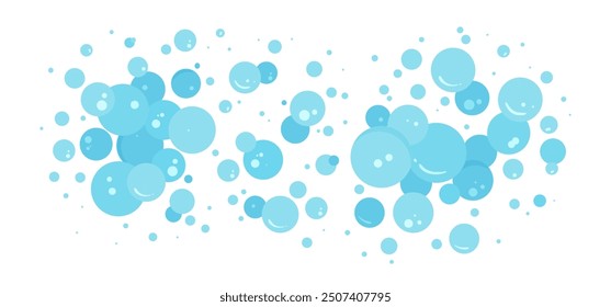 Cartoon soap background, blue foam water bubble, laundry, bath shampoo suds splash. Carbonated pattern, bathroom clean underwater texture. Soda, shower, fizz. Abstract vector illustration