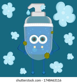 Cartoon of a soap bottle. Virus protection - Vector