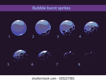 Cartoon Soap Bubble Burst Sprites, Vector Frames For Animation